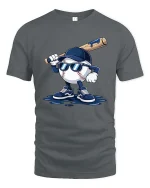 Cool Baseball Player Cartoon Graphic Sports Fan T-Shirt Tee - gray t-shirt on white background