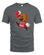 Cartoon Basketball Player Retro Street Style Graphic T-Shirt - gray t-shirt on white background