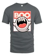 Funny Boo Ghost Cartoon Retro Halloween Graphic T-Shirt - gray t-shirt on white background