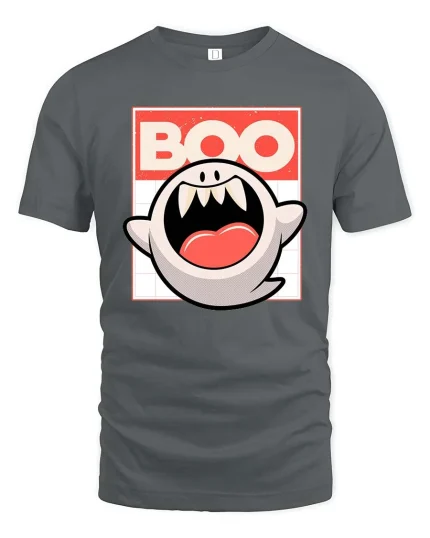Funny Boo Ghost Cartoon Retro Halloween Graphic T-Shirt - gray t-shirt on white background