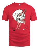 Surreal Skull Character Dark Art Weird Graphic T-Shirt Tee - red t-shirt on white background