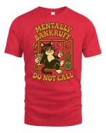 Mentally Bankrupt Funny Cat Humor Retro Graphic T-Shirt - red t-shirt on white background