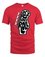 Rock And Roll Guitar Head Retro Music Graphic T-Shirt - red t-shirt on white background