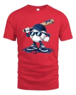 Cool Baseball Player Cartoon Graphic Sports Fan T-Shirt Tee - red t-shirt on white background