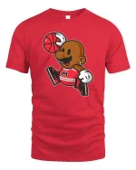 Cartoon Basketball Player Retro Street Style Graphic T-Shirt - red t-shirt on white background