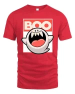 Funny Boo Ghost Cartoon Retro Halloween Graphic T-Shirt - red t-shirt on white background