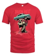 Brain Melt Skull Horror Retro Car Graphic Dark Art T-Shirt - red t-shirt on white background