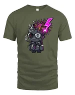 Funny Brain Explosion Cartoon Dark Humor Graphic T-Shirt Tee - military green t-shirt on white background