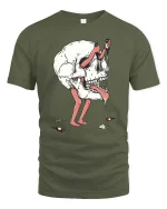 Surreal Skull Character Dark Art Weird Graphic T-Shirt Tee - military green t-shirt on white background