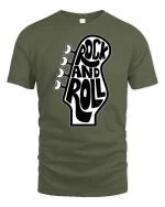 Rock And Roll Guitar Head Retro Music Graphic T-Shirt - military green t-shirt on white background