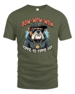 Bow Wow Wow Bulldog Rap Hip Hop Funny Dog Graphic T-Shirt - military green t-shirt on white background