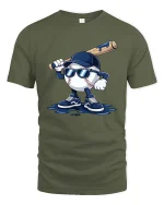 Cool Baseball Player Cartoon Graphic Sports Fan T-Shirt Tee - military green t-shirt on white background