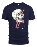 Surreal Skull Character Dark Art Weird Graphic T-Shirt Tee - navy t-shirt on white background