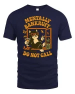 Mentally Bankrupt Funny Cat Humor Retro Graphic T-Shirt - navy t-shirt on white background