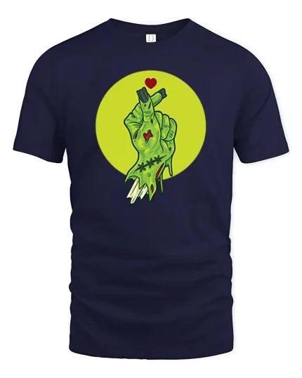 Zombie Hand Heart Gesture Horror Graphic Halloween T-Shirt - navy t-shirt on white background