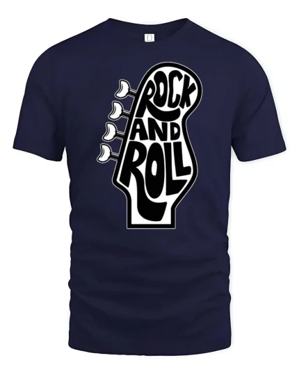 Rock And Roll Guitar Head Retro Music Graphic T-Shirt - navy t-shirt on white background