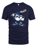 Cool Baseball Player Cartoon Graphic Sports Fan T-Shirt Tee - navy t-shirt on white background