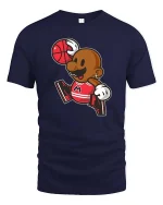 Cartoon Basketball Player Retro Street Style Graphic T-Shirt - navy t-shirt on white background