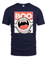 Funny Boo Ghost Cartoon Retro Halloween Graphic T-Shirt - navy t-shirt on white background