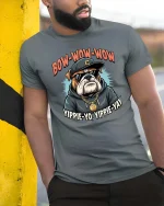 Bow Wow Wow Bulldog Rap Hip Hop Funny Dog Graphic T-Shirt - model wearing grey tee, leaning on column