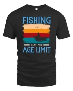 Fishing Has No Age Limit Vintage Sunset Graphic T Shirt - black t-shirt on white background