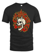 Vintage Burning Skull Flame Retro Graphic T Shirt - black t-shirt on white background