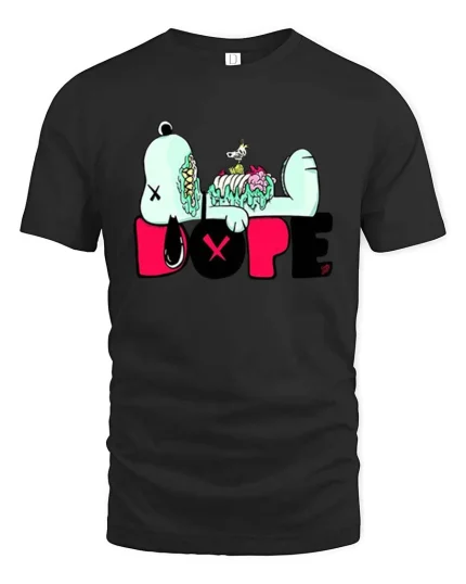 Zombie Dope Cartoon Street Art Edgy Graphic T Shirt - black t-shirt on white background
