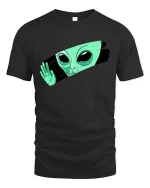 Peeking Alien Funny UFO Extraterrestrial Graphic T Shirt - black t-shirt on white background