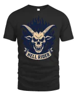 Hell Rider Skull Horns Gothic Biker Graphic T Shirt - black t-shirt on white background