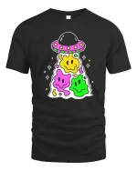 Cute UFO Smiley Alien Kawaii Cartoon Graphic T Shirt - black t-shirt on white background