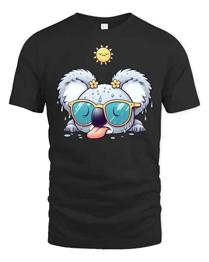 Funny Sweaty Koala With Sunglasses Cute Summer T Shirt - black t-shirt on white background