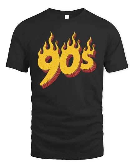 Vintage 90s Flame Retro Style Graphic T Shirt Classic - black t-shirt on white background
