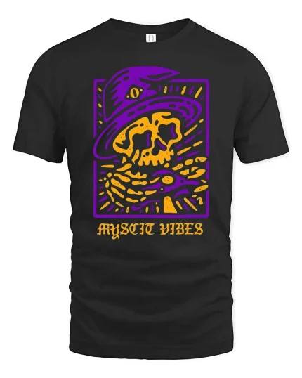 Mystic Vibes Skull Witch Hat Occult Aesthetic T Shirt - black t-shirt on white background