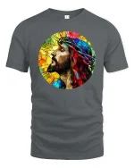 Stained Glass Jesus Crown of Thorns Faith Art T Shirt - gray t-shirt on white background