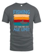 Fishing Has No Age Limit Vintage Sunset Graphic T Shirt - gray t-shirt on white background