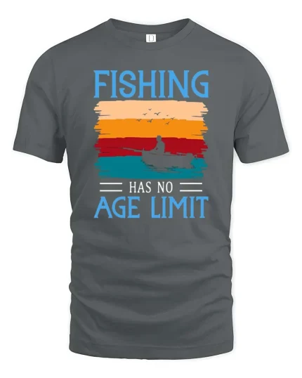 Fishing Has No Age Limit Vintage Sunset Graphic T Shirt - gray t-shirt on white background