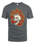 Vintage Burning Skull Flame Retro Graphic T Shirt - gray t-shirt on white background