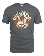 Flame Hand Rock Gesture Retro Edgy Graphic T Shirt - gray t-shirt on white background