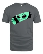 Peeking Alien Funny UFO Extraterrestrial Graphic T Shirt - gray t-shirt on white background