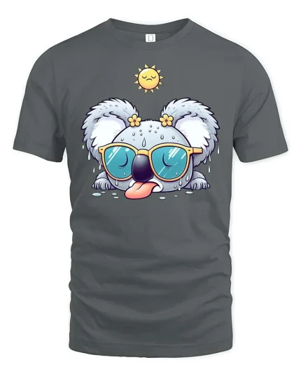 Funny Sweaty Koala With Sunglasses Cute Summer T Shirt - gray t-shirt on white background
