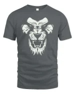 Fierce Lion Head Bold Wild Animal Graphic T Shirt - gray t-shirt on white background
