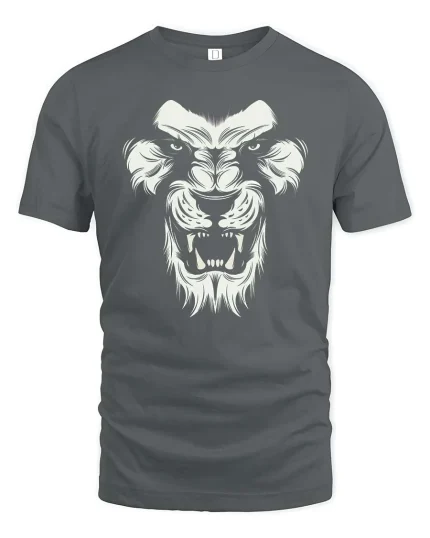 Fierce Lion Head Bold Wild Animal Graphic T Shirt - gray t-shirt on white background