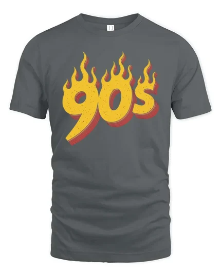 Vintage 90s Flame Retro Style Graphic T Shirt Classic - gray t-shirt on white background