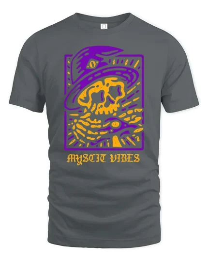 Mystic Vibes Skull Witch Hat Occult Aesthetic T Shirt - gray t-shirt on white background