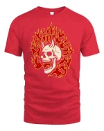 Vintage Burning Skull Flame Retro Graphic T Shirt - red t-shirt on white background