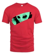 Peeking Alien Funny UFO Extraterrestrial Graphic T Shirt - red t-shirt on white background