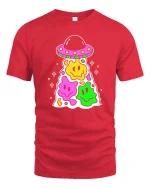 Cute UFO Smiley Alien Kawaii Cartoon Graphic T Shirt - red t-shirt on white background