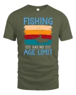 Fishing Has No Age Limit Vintage Sunset Graphic T Shirt - military green t-shirt on white background