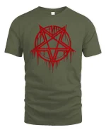 Gothic Pentagram Dark Occult Symbol Graphic T Shirt - military green t-shirt on white background