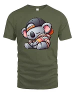 Cute Sleepy Koala Hoodie Cap Kawaii Graphic T Shirt - military green t-shirt on white background